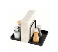Pabbyeey Soporte para Servilletas Negro, Soporte de Metal con Caddy para Sal y Pimienta, Dispensador de Servilletas para Mesa y Cocina, Accesorio de Cocina 23×16,5×14 cm, Accesorio de Decoración