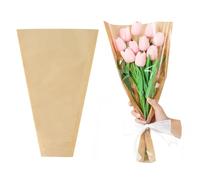 PABCK 50 bolsas de papel de regalo para ramo de flores, color marrón, para San Valentín, Día de la Madre, cumpleaños, boda, graduación, suministros de regalo, 13.6 x 3.9 x 15.7 pulgadas
