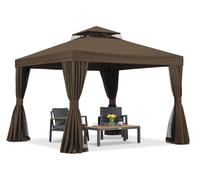 Pabellón de jardín con mosquitera y cortinas Valencia 3x3 marrón Garden Point