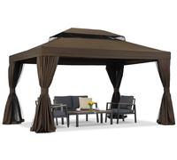 Pabellón de jardín con mosquitera y cortinas Valencia 3x4 marrón Garden Point