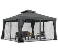 Pabellón de jardín con mosquitera y cortinas Valencia 4x4m antracita Garden Point