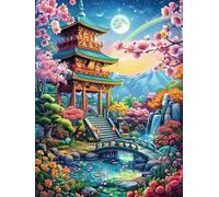 Pabellón japonés en jardín bajo luz de Luna Puzzles 1000 Piezas Portátil 3D Compacto Rompecabezas Familiar para Toda La Familia Maquetas Educativas Construir Aliviar Estrés 1000 PCS