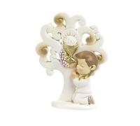 PABEN Juego de 12 bomboneras de comunión, árbol de la vida con niño arrodillado en oración, 8,8 cm, de resina, almendras