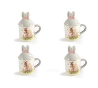PABEN Juego de 4 tazas con tapón para orejas de conejo y huevos de Pascua, 14,8 cm, decoración de cerámica para regalo de Pascua
