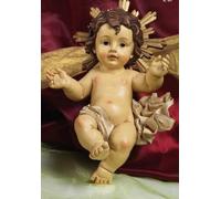 PABEN Niño Jesús en Resina de 25,5 cm con Paño de tela y Halo de Madera by