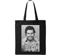 Pablo Escobar El Medellín Mugshot - Bolso tote de algodón ecológico natural, color negro, Black, Talla única