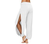 PACBREEZE Harem Pantalones de yoga para mujer, con abertura lateral, para baile, entrenamiento, hippie - Blanco - Small