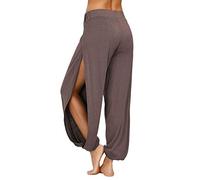 PACBREEZE Harem Pantalones de yoga para mujer, con abertura lateral, para baile, entrenamiento, hippie - Marrón - Large