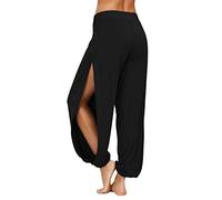 PACBREEZE Harem Pantalones de yoga para mujer, con abertura lateral, para baile, entrenamiento, hippie - Negro - Medium