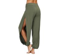 PACBREEZE Harem Pantalones de yoga para mujer, con abertura lateral, para baile, entrenamiento, hippie - Verde - Medium