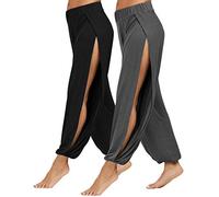 PACBREEZE Pantalones de yoga para mujer con harem lateral y abertura - azul - Small