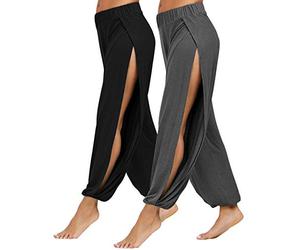 PACBREEZE Pantalones de yoga para mujer con harem lateral y abertura - azul - Small