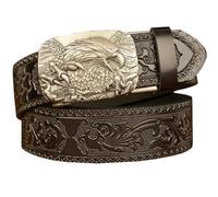 PACDE Cinturón de cuero en relieve con alas de águila con hebilla automática, pantalones vaqueros de cuero tallado, pantalones casuales para hombre
