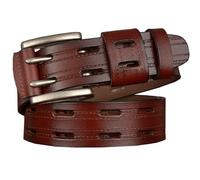 PACDE Cinturón Western de cuero con doble pasador y hebilla de aleación para hombre, cinturón de moda para vaqueros y pantalones casuales, Rojo Marrón, for42"-43"waist size