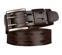 PACDE Cinturón Western de cuero con doble pasador y hebilla de aleación para hombre, cinturón de moda para vaqueros, pantalones casuales, café, for42"-43"waist size