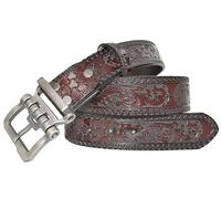 PACDE Cinturón Western de cuero genuino retro para vaqueros con grabado de flores, cinturón de piel de vaca para hombre, 115 cm