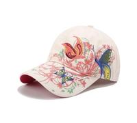 PACDE Gorra de béisbol bordada con diseño de mariposa para mujer, con lentejuelas, correa ajustable, de algodón, para mujer, gorra de béisbol para mujer, beige, Talla única