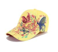 PACDE Gorra de béisbol bordada con diseño de mariposa para mujer, con lentejuelas, correa ajustable, de algodón, para mujer, gorra de béisbol para mujer, amarillo, Talla única