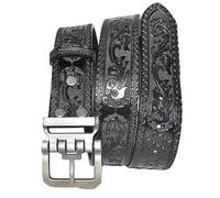 PACDE Western Retro Cowboy Belt Genine Leather Cowskin Jeans Flower Embossed Cinturón para hombre, 4011zk Negro, 125 cm