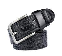 PACDE Western Retro Genine - Cinturón de piel de vaca para hombre, Negro, 110 cm