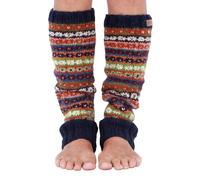 Pachamama Calentador de piernas 100 % lana, tejido a mano, rayas azules, multicolor, ajuste regular, hecho a mano, extra cálido, comercio justo, multicolor, talla única