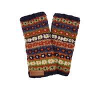 Pachamama Calentadores de muñeca de lana para mujer, con forro polar, tejido a mano, rayas azules, multicolor, talla única, hecho a mano, térmico, extra cálido, comercio justo