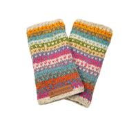 Pachamama Calentadores de muñeca de lana para mujer, forro polar, punto a mano, rayas, multicolor, talla única, hecho a mano, extra cálido, comercio justo