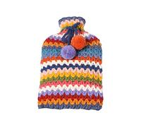Pachamama Funda de botella de agua caliente tejida a mano y botella de agua caliente de 2 litros, diseño de rayas de ganchillo hecho a mano, multicolor