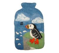 Pachamama Funda para botella de agua caliente 100 % fieltro a mano y botella de agua caliente de 2 litros, diseño de frailecillo hecho a mano, comercio justo, multicolor, térmico