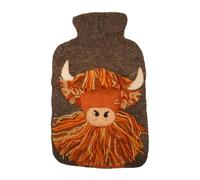 Pachamama Funda para botella de agua caliente 100 % fieltro a mano y botella de agua caliente de 2 litros, patrón de vaca de las tierras altas, hecha a mano, comercio justo, multicolor, térmica