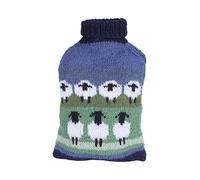 Pachamama Funda para botella de agua caliente 100 % lana tejida a mano y bolsa de agua caliente de 2 litros, patrón de oveja, hecho a mano, comercio justo, multicolor, térmico