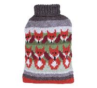 Pachamama Funda para botella de agua caliente hecha a mano y botella de agua caliente de 2 litros, diseño de zorro hecho a mano de comercio justo, multicolor