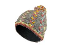 Pachamama Gorro de lana para mujer, con forro polar, bordado a mano, color gris, talla única, hecho a mano, extra cálido, comercio justo