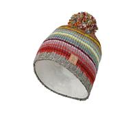 Pachamama Gorro de lana para mujer, con forro polar, tejido a mano, rojo, multicolor, talla única, hecho a mano, extra cálido, comercio justo, Rojo, azul, amarillo, gris, multicolor, M