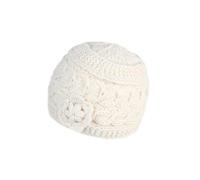 Pachamama Gorro de lana para mujer, tejido a mano, con flor, talla única, hecho a mano, extra cálido, comercio justo, crema, Talla única