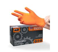 PACIFIC 8-mil Guantes Desechables de Nitrilo Naranja, Heavy-Duty, Industrial, Mecánico, Con Textura de Diamante, Sin Látex, Sin Polvo, EN 374, XL/10
