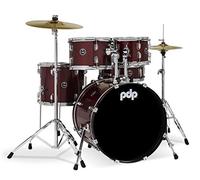 Pacific Drums Center Stage 5-Piece Drum Kit, kit de batería, bombo de 20", Ruby Red Sparkle, incluye herrajes, platos y banqueta, Finish Ply