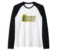 Pacific Northwest PNW Pinos al Aire Libre Insignia Minimalista Retro Camiseta Manga Raglan