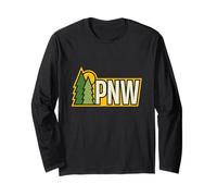 Pacific Northwest PNW Pinos al Aire Libre Insignia Minimalista Retro Manga Larga