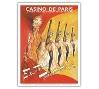 Pacifica Island Art Casino, Paris, Francia - Tentaciones emocionantes - Bailarines Can-Can - Póster de Casino cabaré de Pierre O’Kley c.1960s - Impresión de Arte 23x31cm