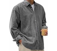 Pacificozy - Camisas para hombre, elegantes camisas de pana para hombre, estilo urbano, casual, de manga larga, cómodas y suaves, clásicas, gris, 4XL