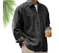 Pacificozy Men's Stylish Corduroy Urban Casual Daily Long-Sleeved Shirt, Casual Daily Long-Sleeved Shirt (Black,L)