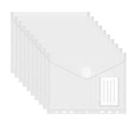 Pack 10 Carpetas Sobre Plástico A5 con Botón y Etiquetas, 23x18cm Bolsas Archivadoras Transparentes Impermeables Ideales para Oficina, Escuela y Organización de Documentos (7 Agujeros)