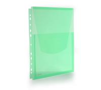 Pack 10 Dossier Bolsa para con fuelle de 2 cm de Gran capacidad y multitaladro para Archivar en anillas -Polipropileno 100% Reciclable de gran resistencia y Calidad by Office Box (Verde)
