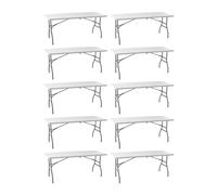 Pack 10 Mesas Plegables 180 cm Catering - Resina HDPE Blanca Alta Densidad - Estructura Acero Reforzado - Patas Plegables Tipo Maleta - Ideal Camping Jardín Eventos Fiestas - Interior y Exterior