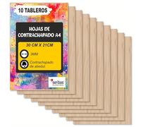 Pack 10 Piezas de Tablero Contrachapado de 3mm - Medidas 20x30 cm A4 3mm - Ideal Para Laser, CNC - Manualidades y Bicolaje - Modelismo, Decoraciones, Regalos, Pirograbado - Madera de Primera Linea.