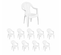 Pack 10 Sillas Jardín de Plástico Apilable Blanca con Reposabrazos | para Jardín, Terraza, Playa y Camping | Silla Ergonómica de PVC, Cómoda y Resistente