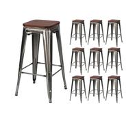 Pack 10 taburetes medios industriales de acero y madera thinia home