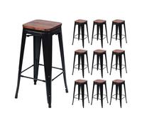 Pack 10 taburetes medios industriales de acero y madera thinia home