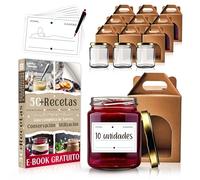 PACK 10 Tarros de Vidrio 212ml + Cajas + Etiquetas | E-BOOK GRATIS: Guía de Conservación y +50 Recetas de Mermeladas, Conservas, Postres, Salsas | Tarros para Mermelada, Miel | Recuerdos de Boda